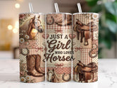 20oz Stainless Steel Tumbler With Two Lids - Just a girl who loves horses