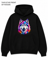 Premium graphic hoodie featuring the Cosmic Wolf design by Built Different Goods. Comfortable everyday hoodie available in sizes S to True 5XL.