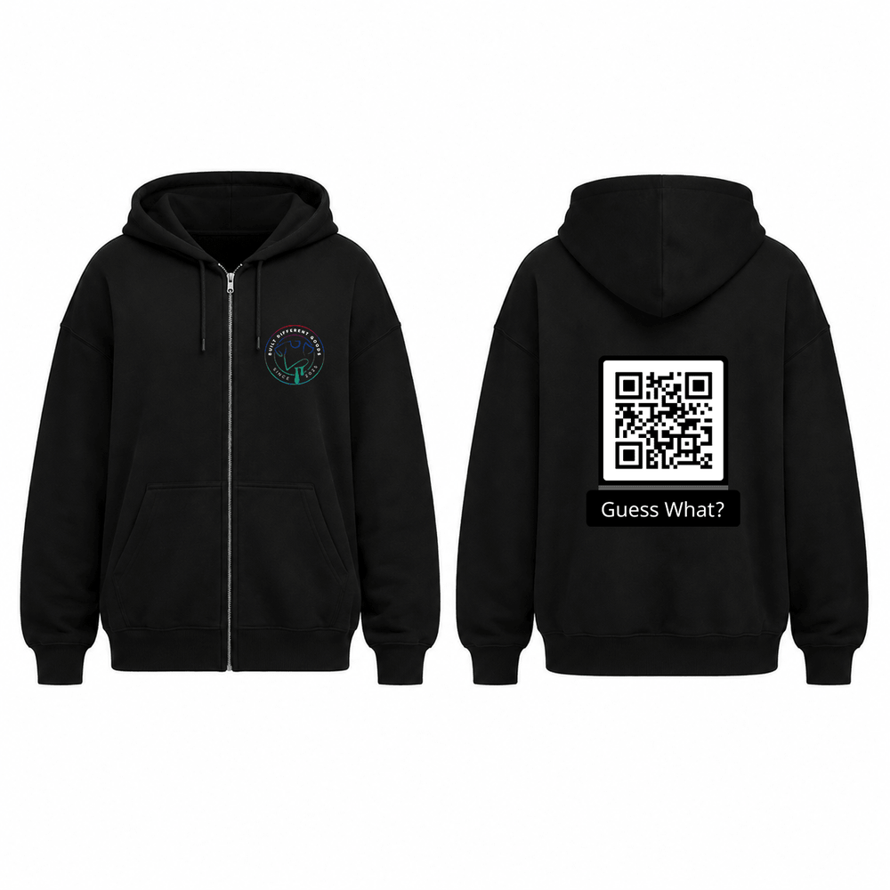 BDG Zip Up Hoodie - QR - Guess What? 18+ - Built Different Goods