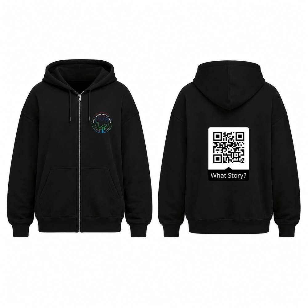 BDG Zip Up Hoodie - QR - What Story? - Built Different Goods