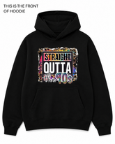 Premium graphic hoodie featuring the Straight outta the 90s design by Built Different Goods. Comfortable everyday hoodie available in sizes S to True 5XL.