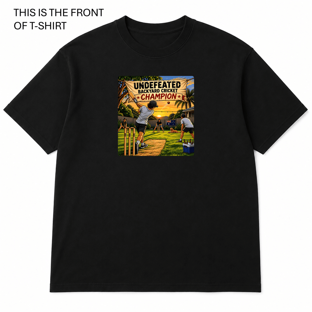 BDG Graphic T-Shirt - Undefeated Backyard Cricket Champion - Built Different Goods