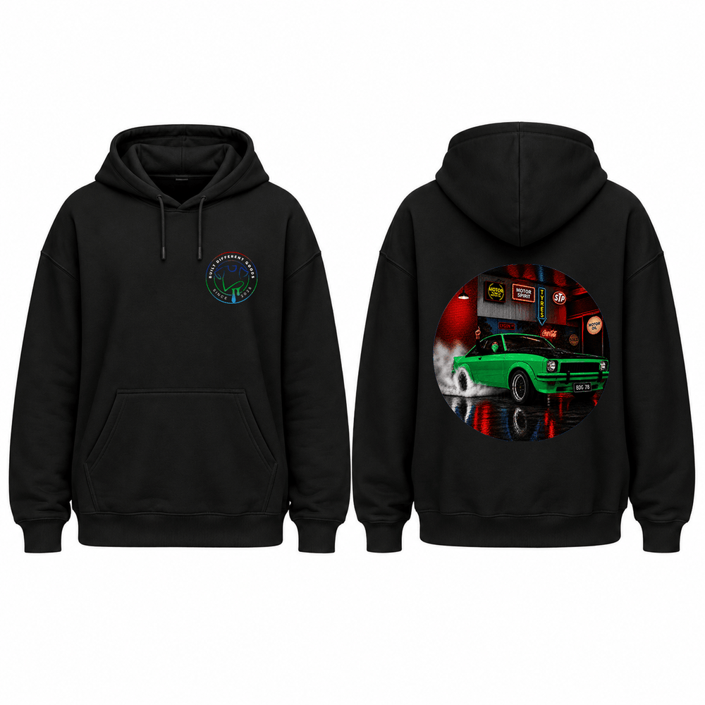 BDG Graphic Hoodie - Neon Garage Burnout with Classic Coupe - Built Different Goods