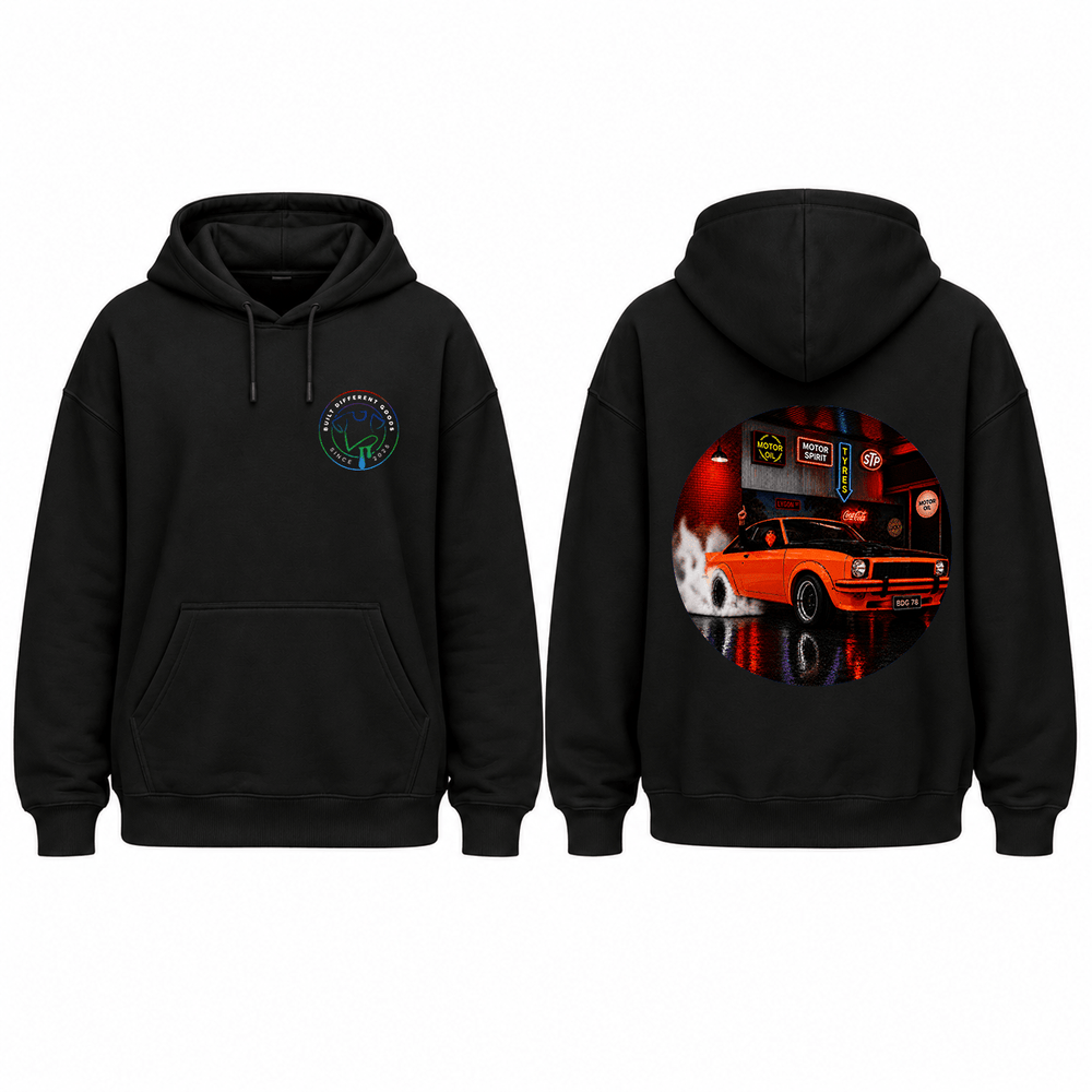 BDG Graphic Hoodie - Neon Garage Burnout with Classic Coupe - Built Different Goods