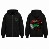 BDG Zip Up Hoodie - Neon Garage Burnout with Classic Coupe - Built Different Goods