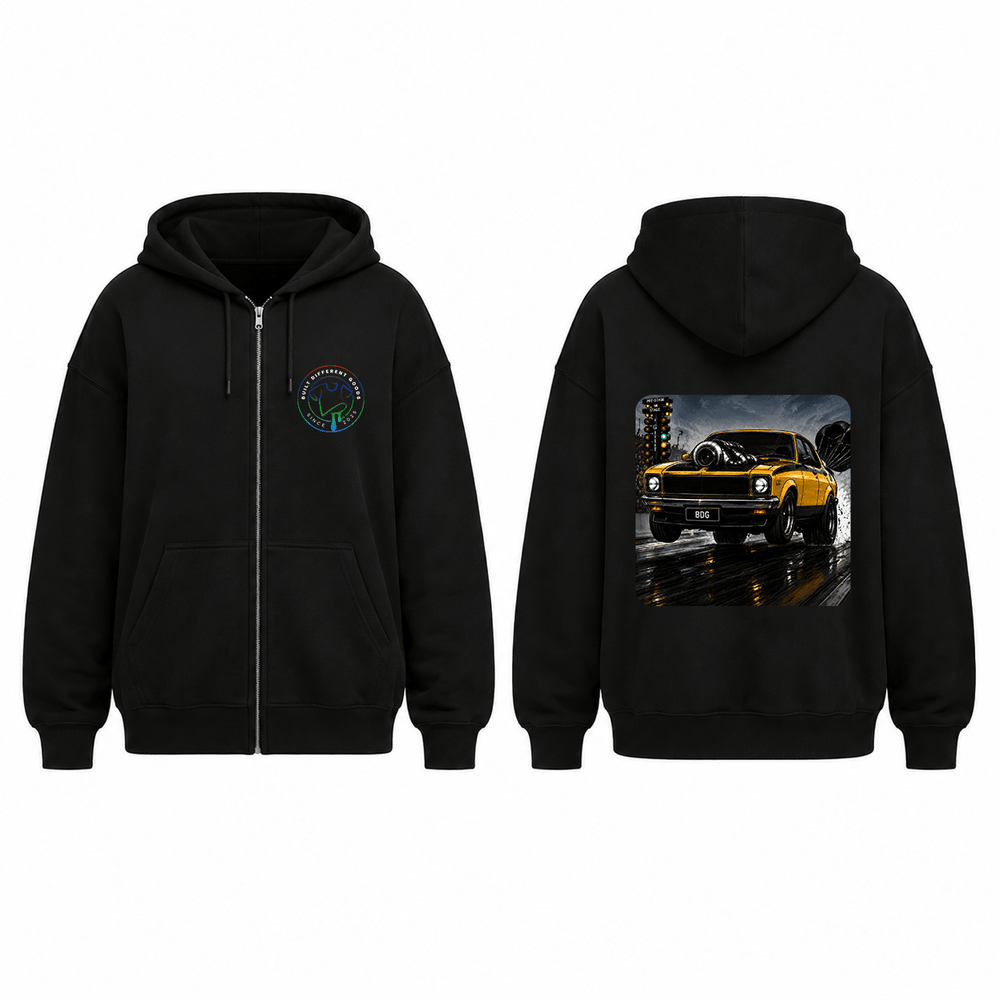 BDG Zip Up Hoodie - 1974 Aussie Classic Drag Car - Built Different Goods