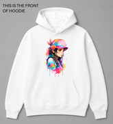 Premium graphic hoodie with Watercolour girl design by Built Different Goods. Comfortable everyday hoodie available in sizes S to True 5XL.
