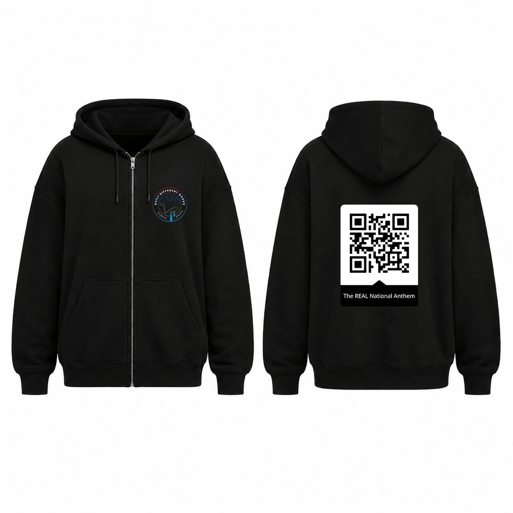 BDG Zip Up Hoodie - QR - The REAL National Anthem - Built Different Goods