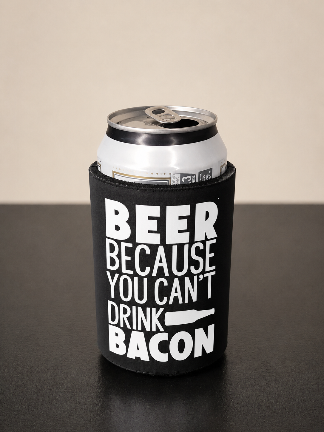 5mm Neoprene Stubby Holder for 375ml Cans - Beer, because you can't drink bacon