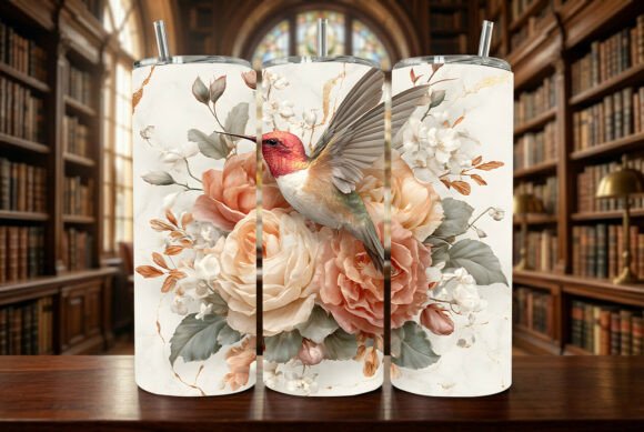 20oz Stainless Steel Tumbler With Two Lids - Peach Rose Hummingbird