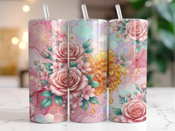 20oz Stainless Steel Tumbler With Two Lids - Pink Rose Honeycomb