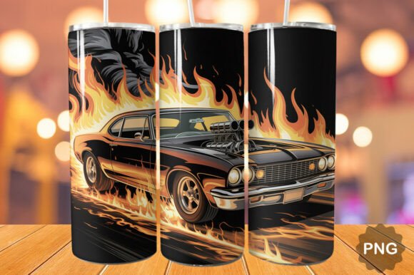20oz Stainless Steel Tumbler With Two Lids - Racing Flames