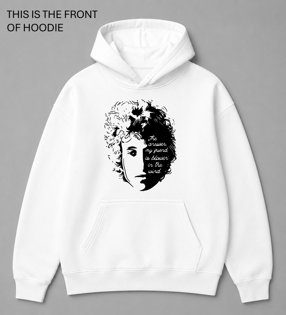 Premium graphic hoodie featuring the Bob Dylan design by Built Different Goods. Comfortable everyday hoodie available in sizes S to True 5XL.