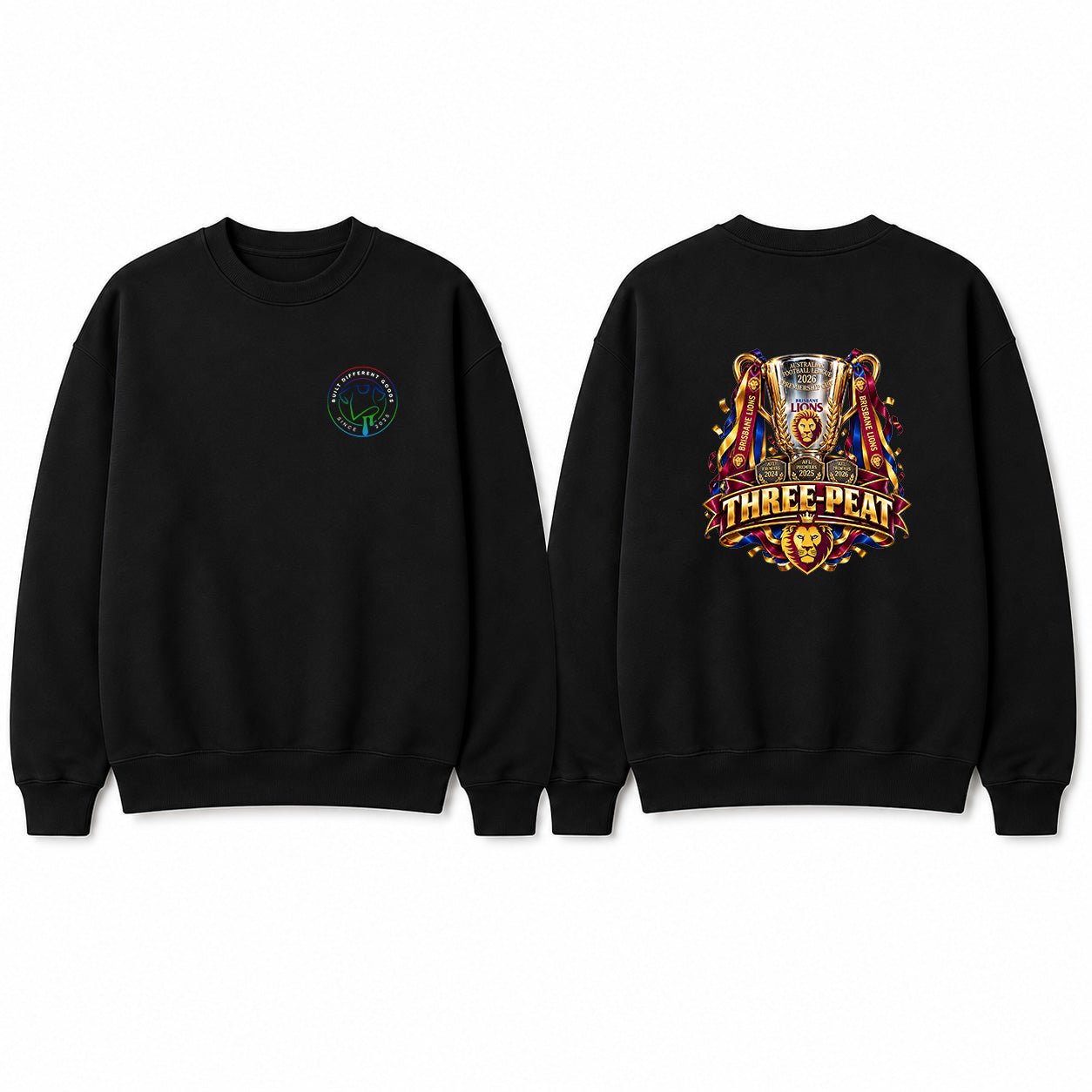 BDG Crew Neck Sweatshirt - AFL Grand Final Winners Brisbane Lions Three-Peat - Built Different Goods