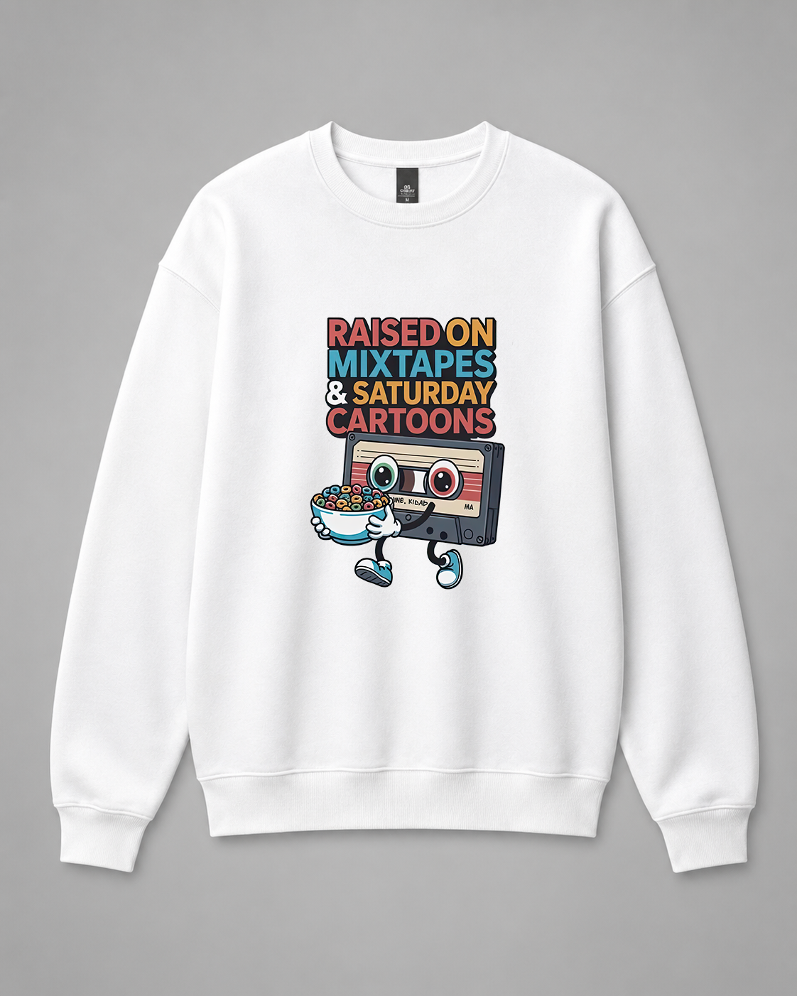 BDG Crew Neck Sweatshirt  - Raised on Mixed tapes and cartoons