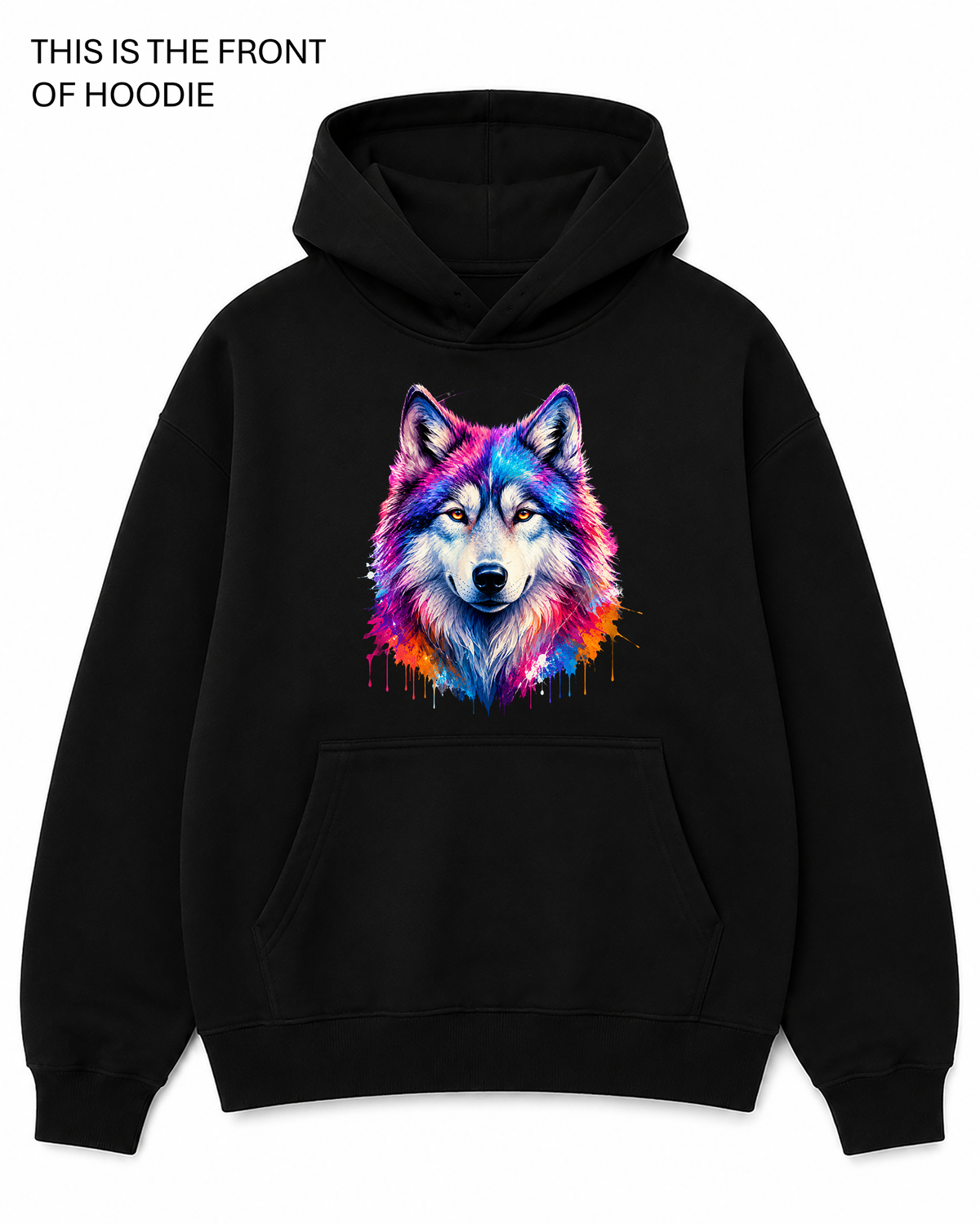 Premium graphic hoodie featuring the Cosmic Wolf design by Built Different Goods. Comfortable everyday hoodie available in sizes S to True 5XL.