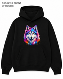 Premium graphic hoodie featuring the Cosmic Wolf design by Built Different Goods. Comfortable everyday hoodie available in sizes S to True 5XL.