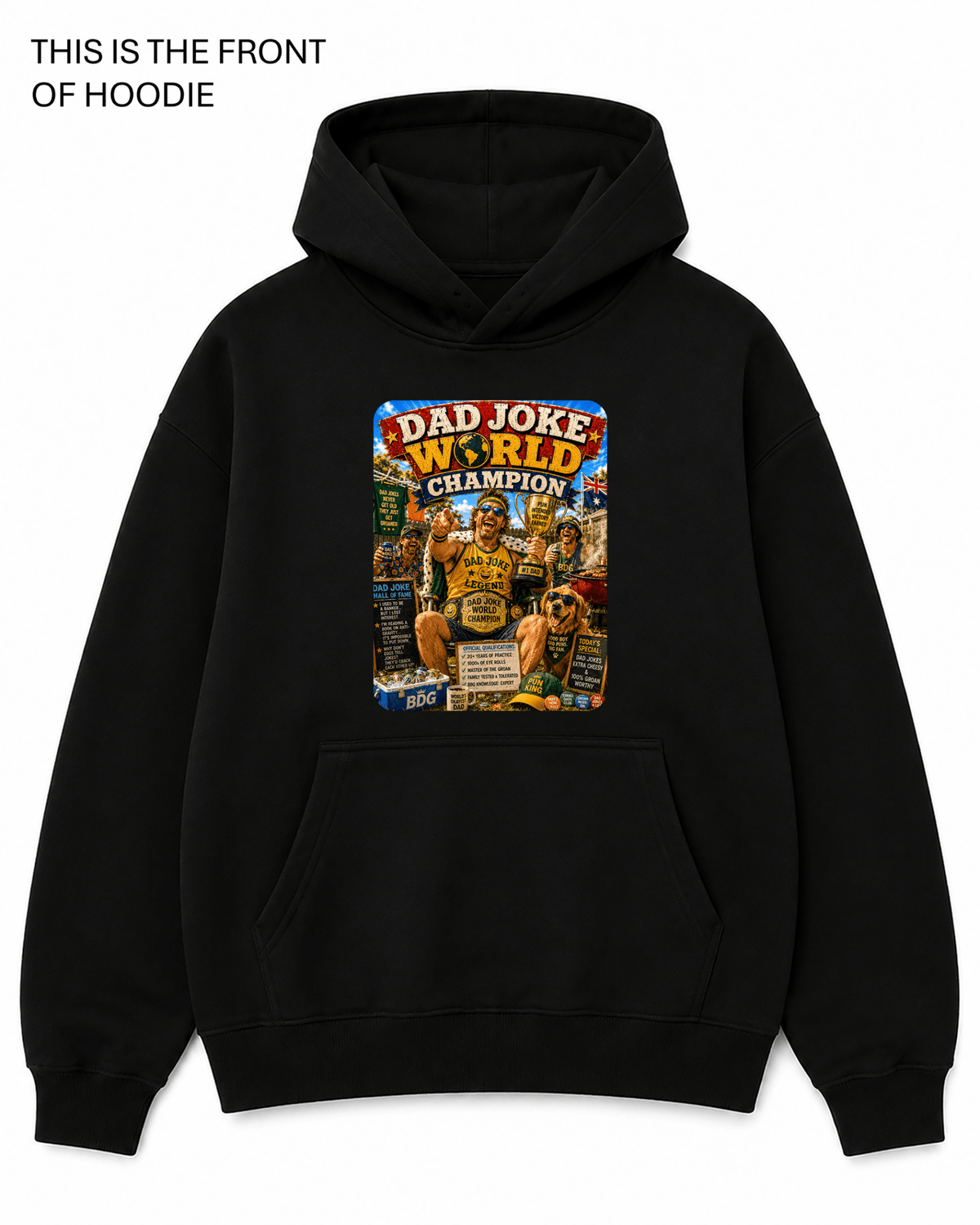 Dad Jokes World Champion Graphic Hoodie - Built Different Goods