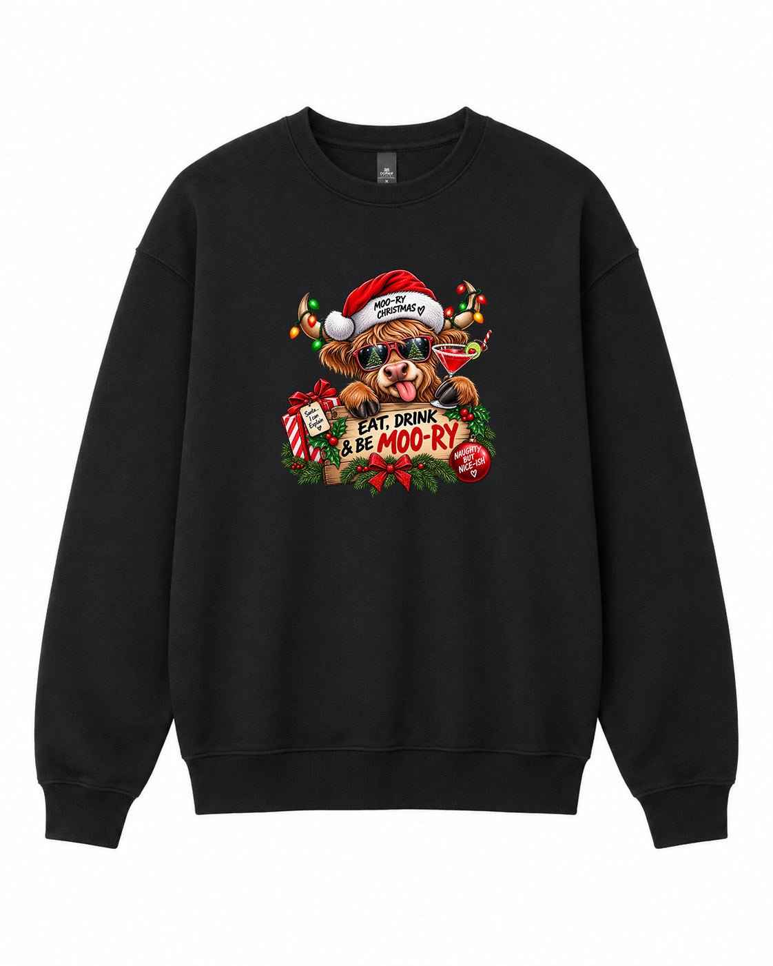 Eat Drink and Be Moo-ry Graphic Crewneck Sweatshirt