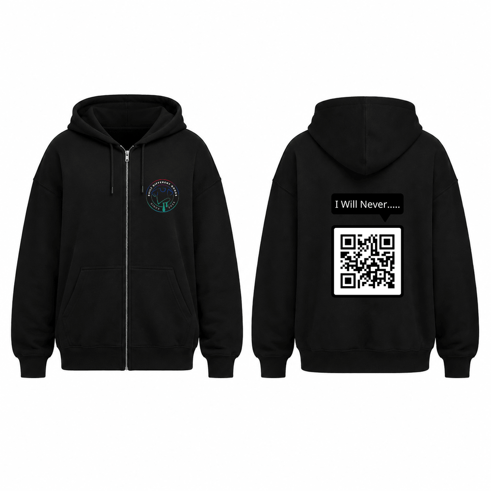 BDG Zip Up Hoodie - QR - I Will Never - Rick Rolled - Built Different Goods