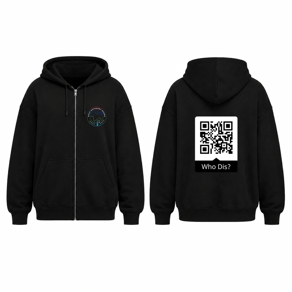 BDG Zip Up Hoodie - QR - Who Dis? - Built Different Goods
