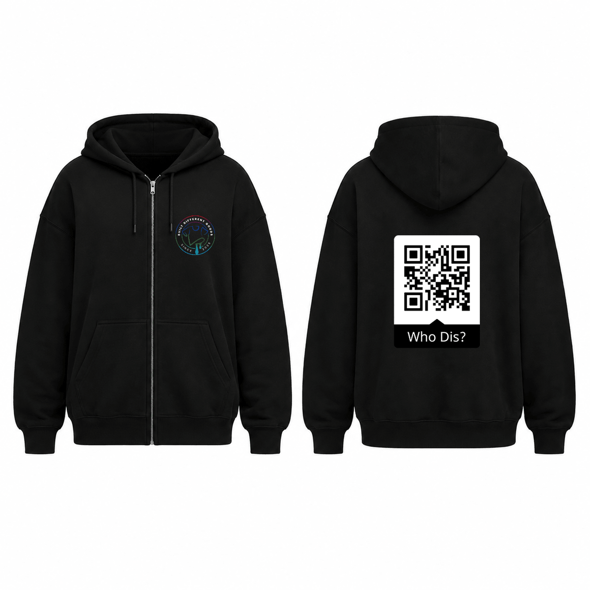 BDG Zip Up Hoodie - QR - Who Dis? - Built Different Goods