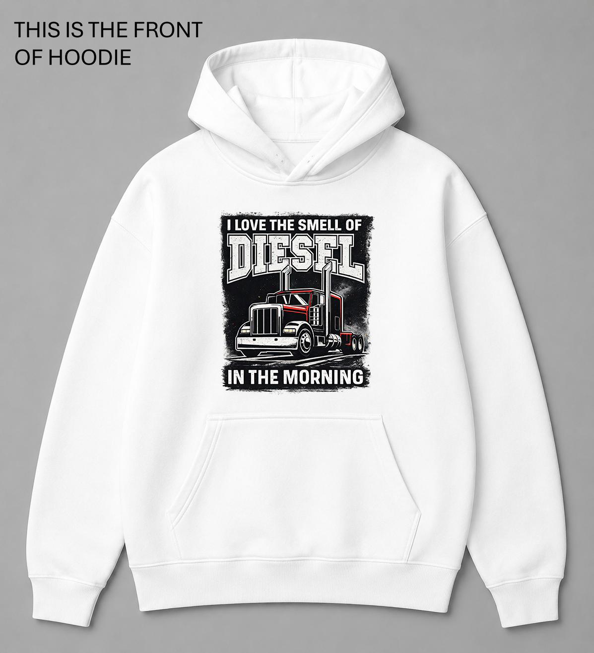 Premium graphic hoodie featuring the Smell of Diesel design by Built Different Goods. Comfortable everyday hoodie available in sizes S to True 5XL.