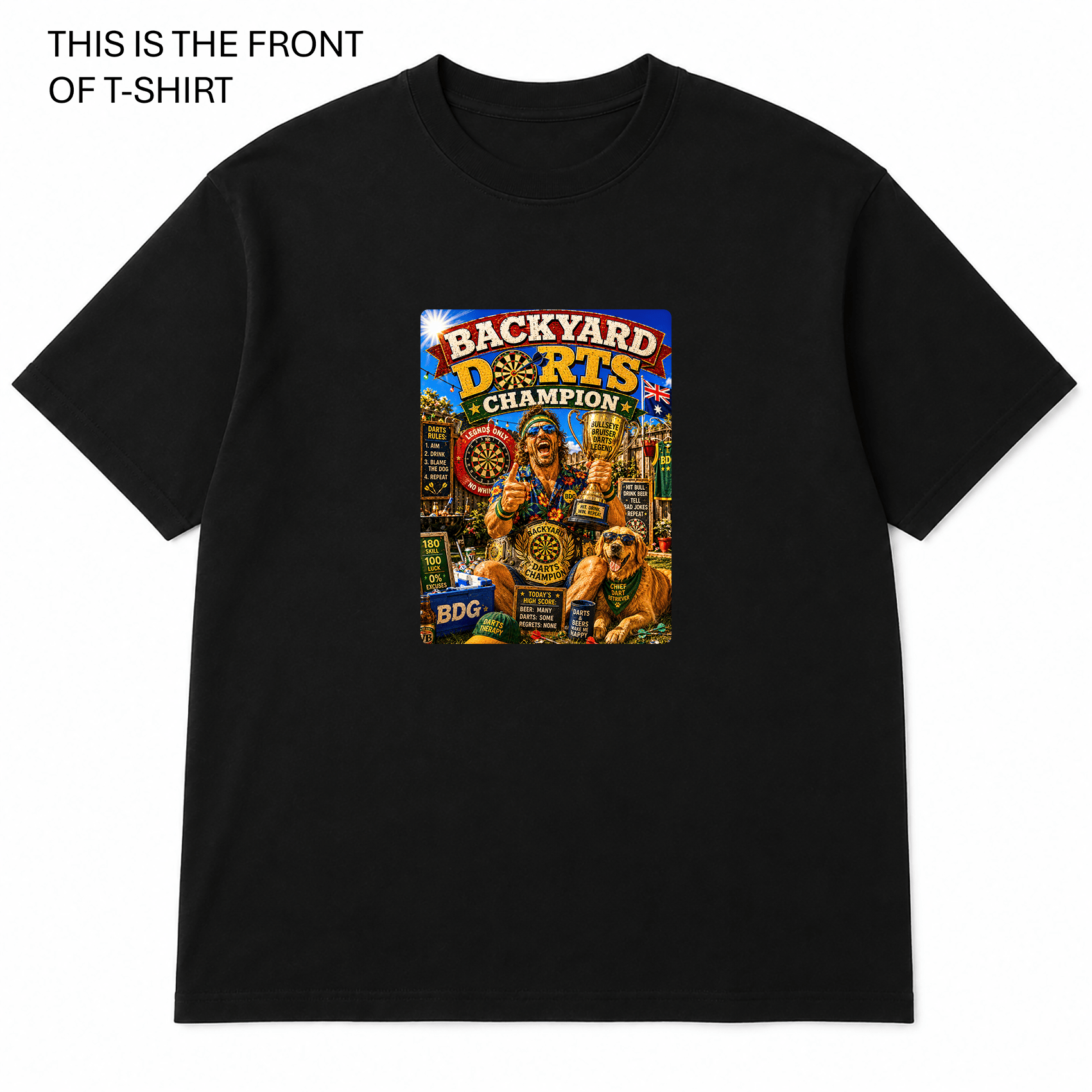 BDG Graphic T-Shirt - Backyard Darts Champion - Built Different Goods