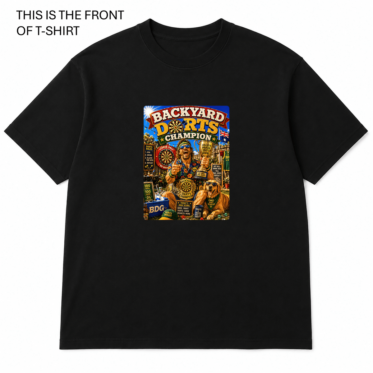 BDG Graphic T-Shirt - Backyard Darts Champion - Built Different Goods