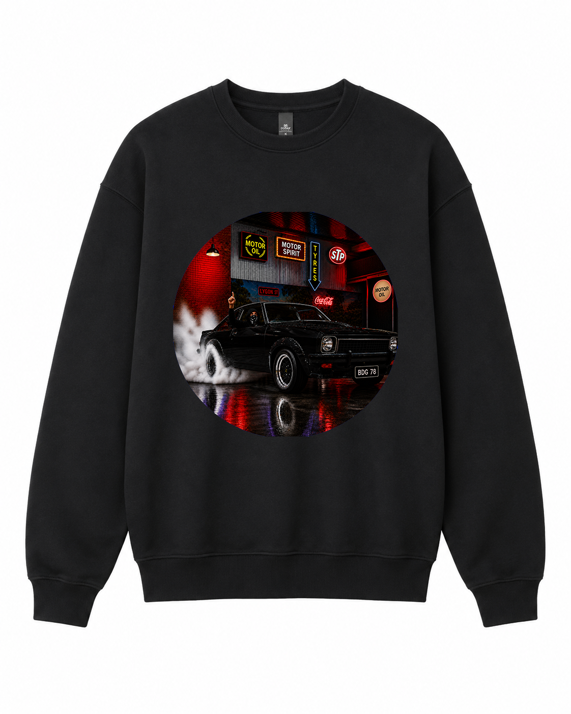 BDG Crew Neck Sweatshirt  - Neon Garage Burnout with Classic Coupe