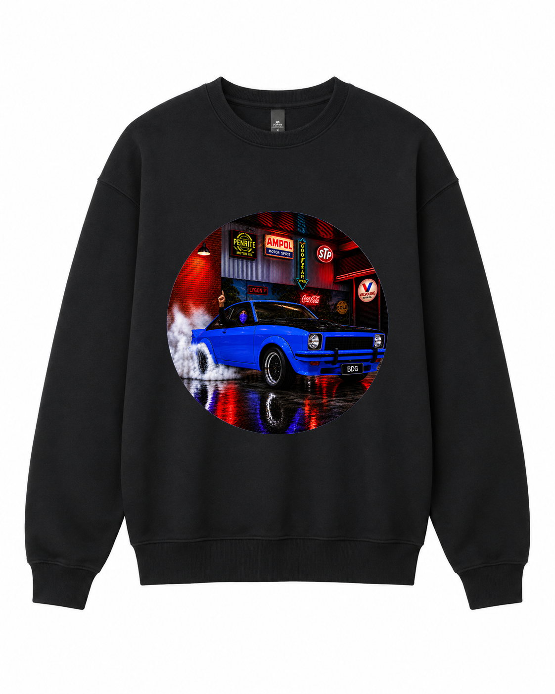 BDG Crew Neck Sweatshirt  - Neon Garage Burnout with Classic Coupe