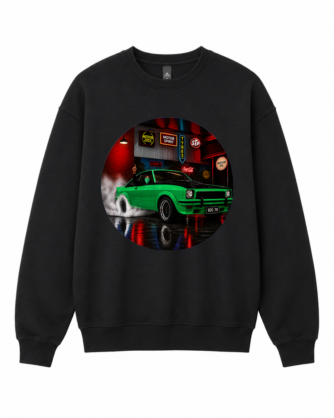 BDG Crew Neck Sweatshirt  - Neon Garage Burnout with Classic Coupe