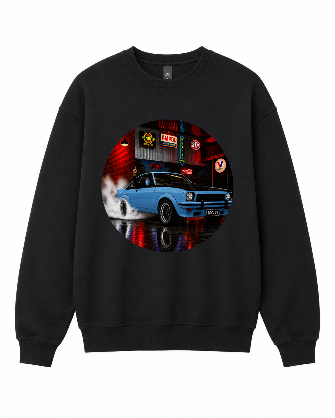 BDG Crew Neck Sweatshirt  - Neon Garage Burnout with Classic Coupe