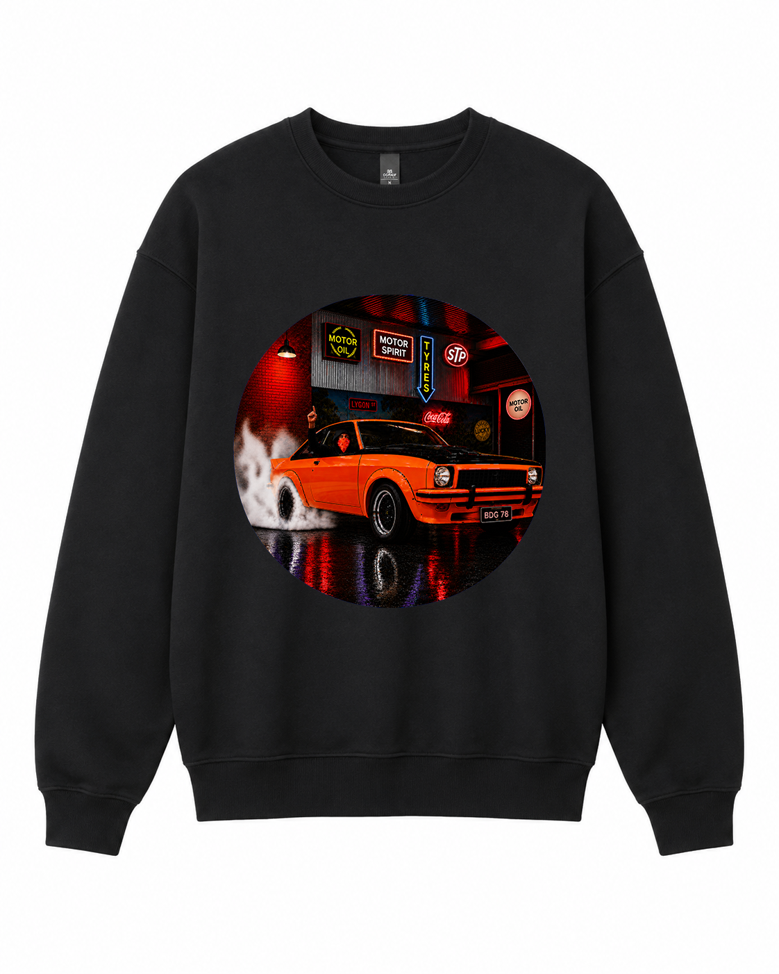 BDG Crew Neck Sweatshirt  - Neon Garage Burnout with Classic Coupe