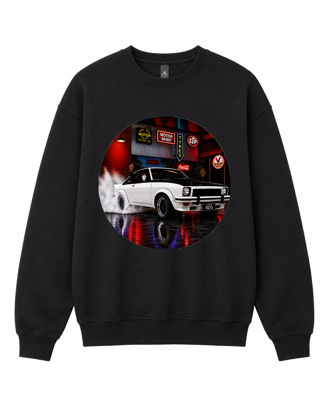BDG Crew Neck Sweatshirt  - Neon Garage Burnout with Classic Coupe