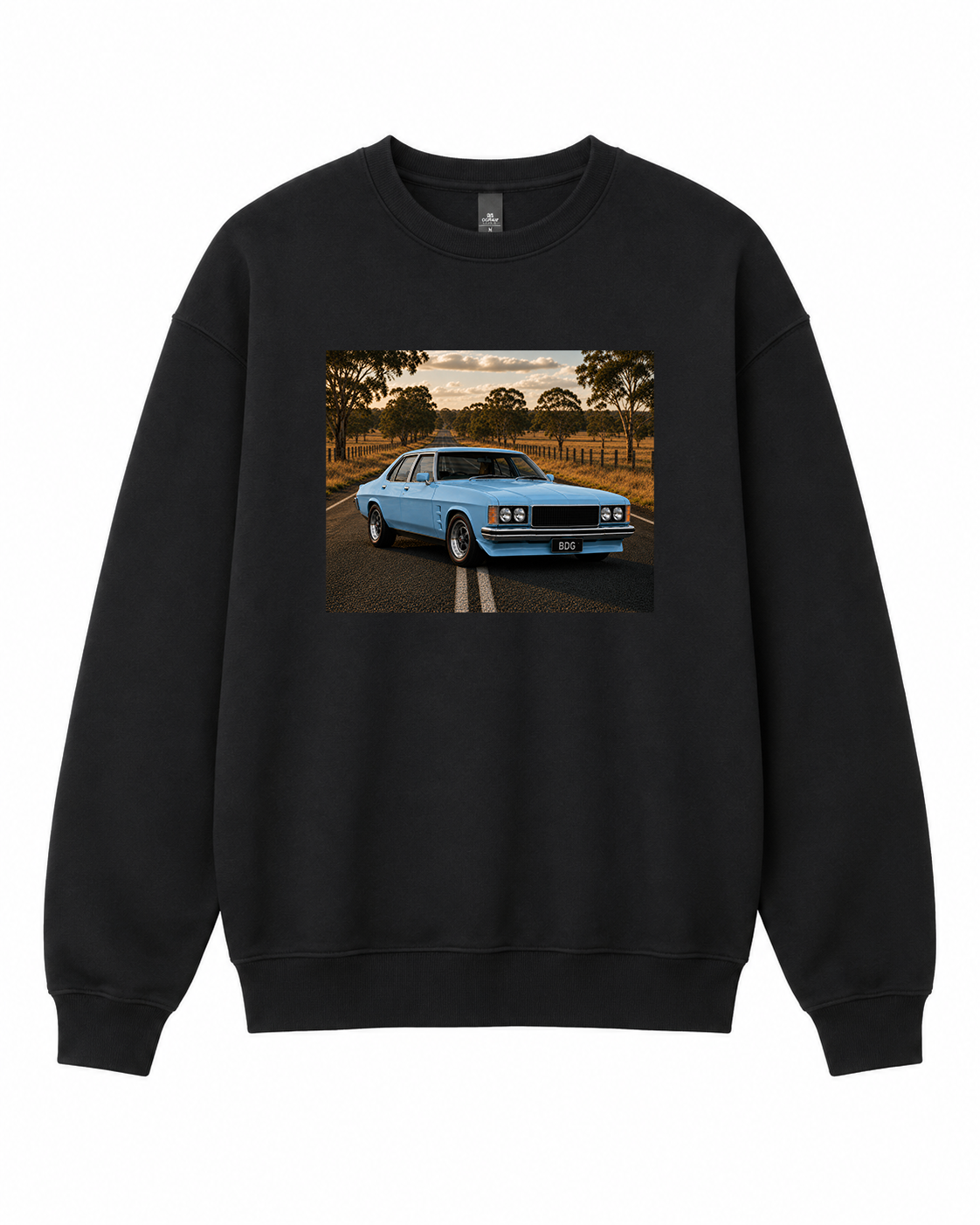 BDG Crew Neck Sweatshirt - Retro Muscle Car on Road