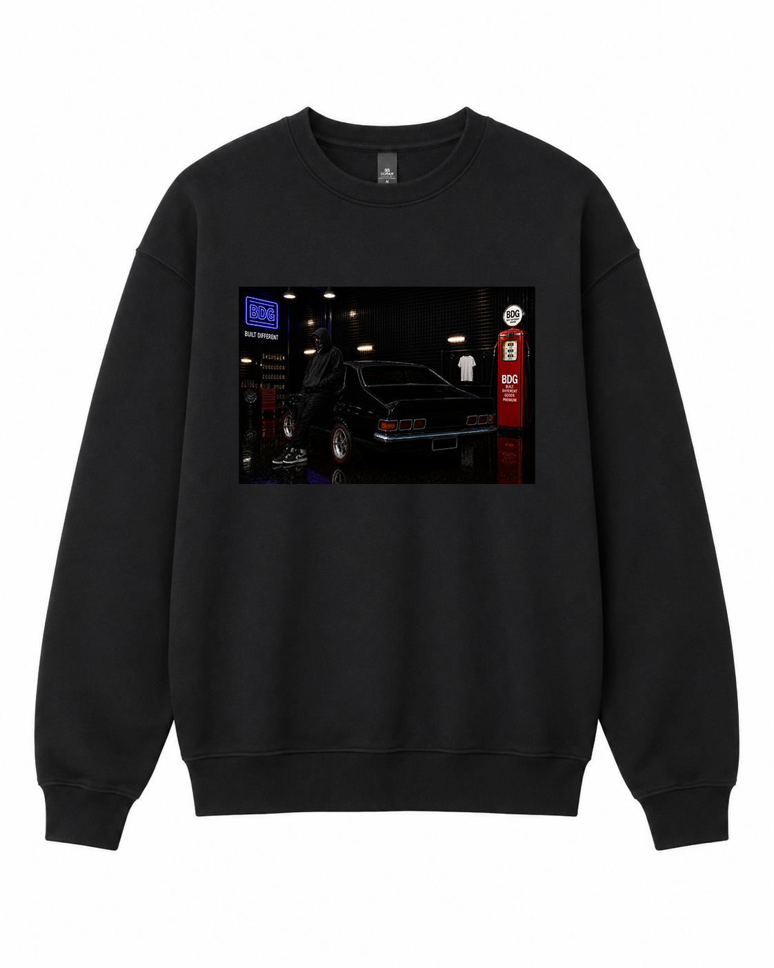 BDG Crew Neck Sweatshirt  - Neon Garage Showcase with Classic Coupe
