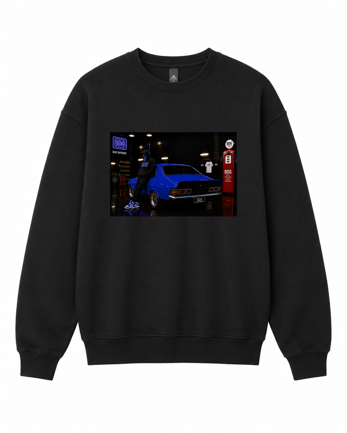 BDG Crew Neck Sweatshirt  - Neon Garage Showcase with Classic Coupe