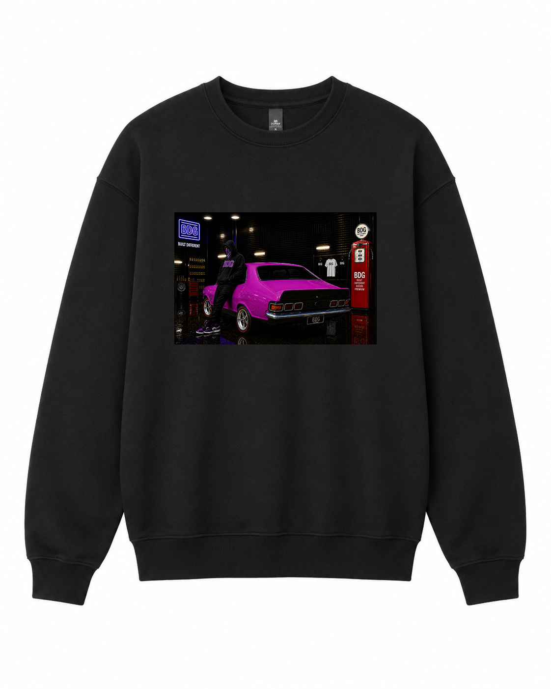 BDG Crew Neck Sweatshirt  - Neon Garage Showcase with Classic Coupe