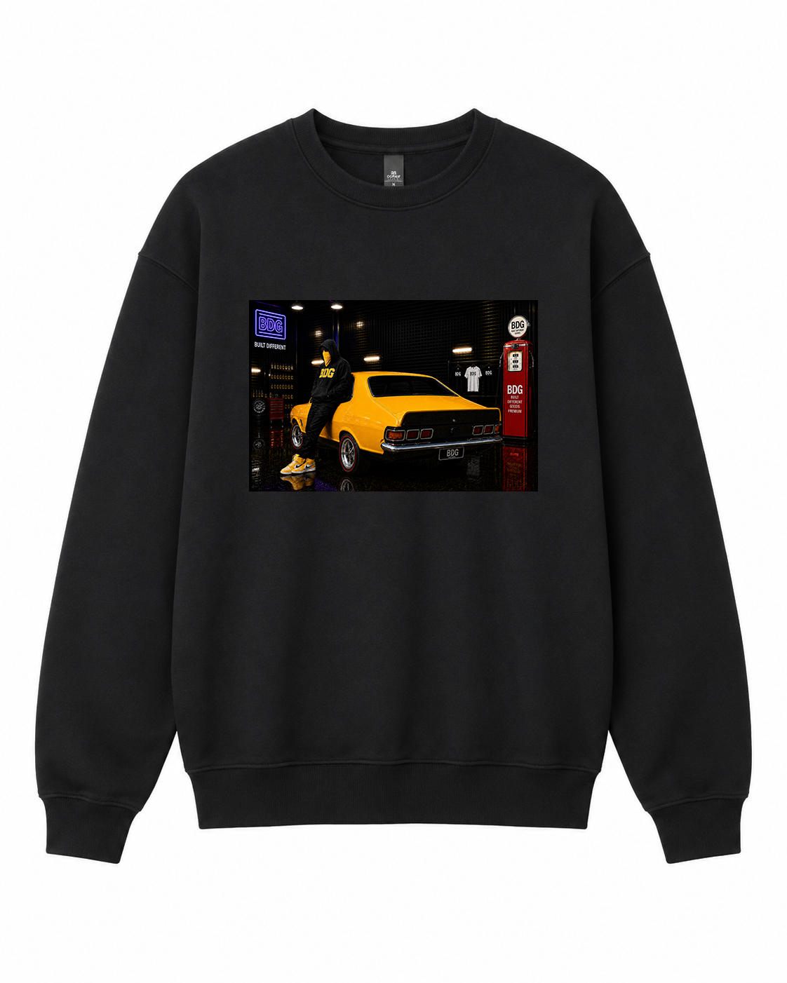 BDG Crew Neck Sweatshirt  - Neon Garage Showcase with Classic Coupe