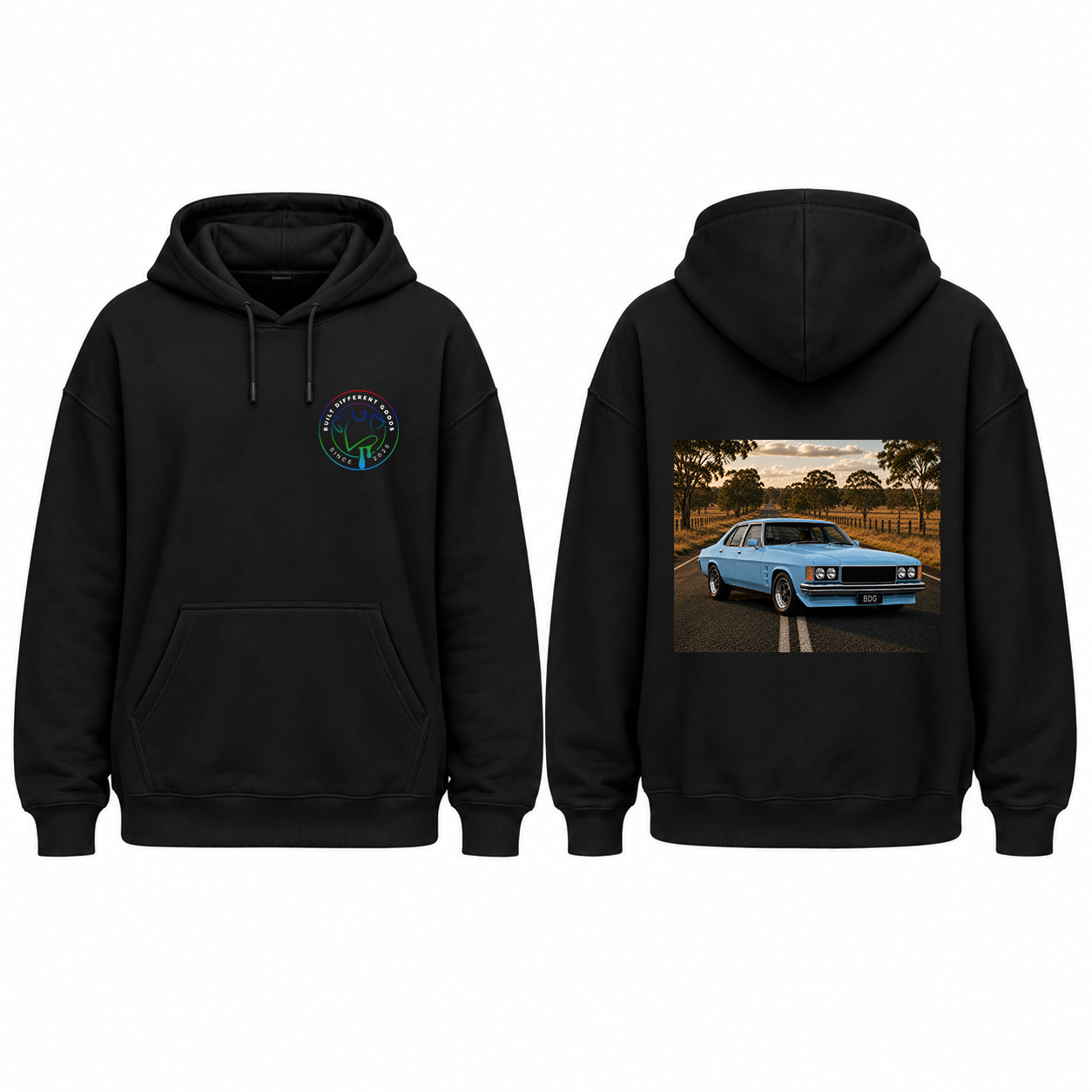 BDG Graphic Hoodie - Retro Muscle Car on Road