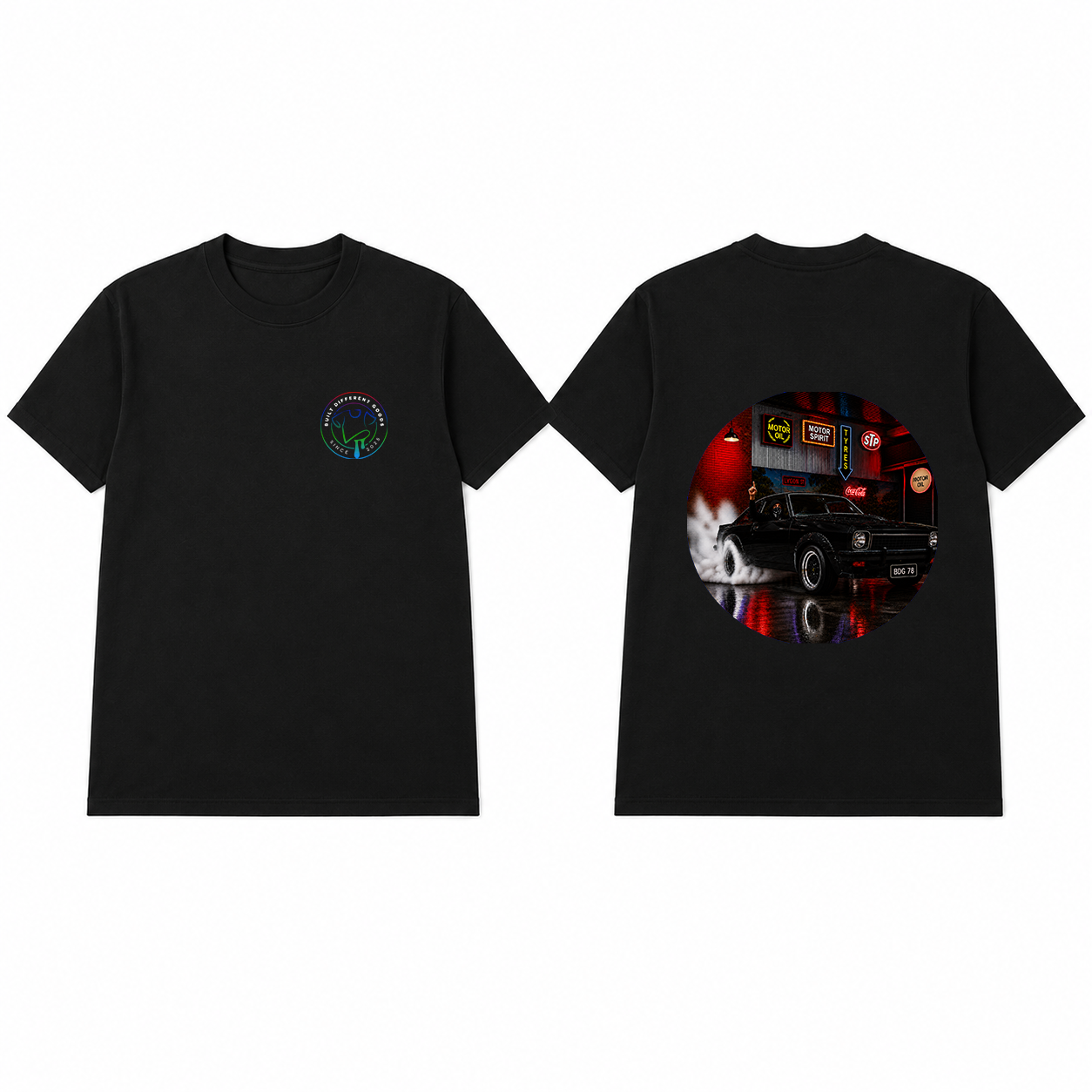 BDG Graphic T-Shirt - Neon Garage Burnout with Classic Coupe