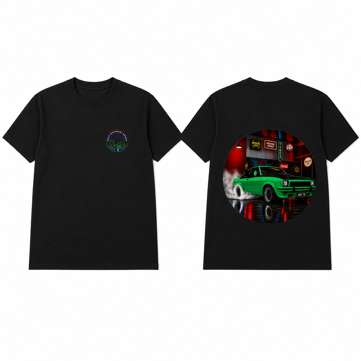 BDG Graphic T-Shirt - Neon Garage Burnout with Classic Coupe