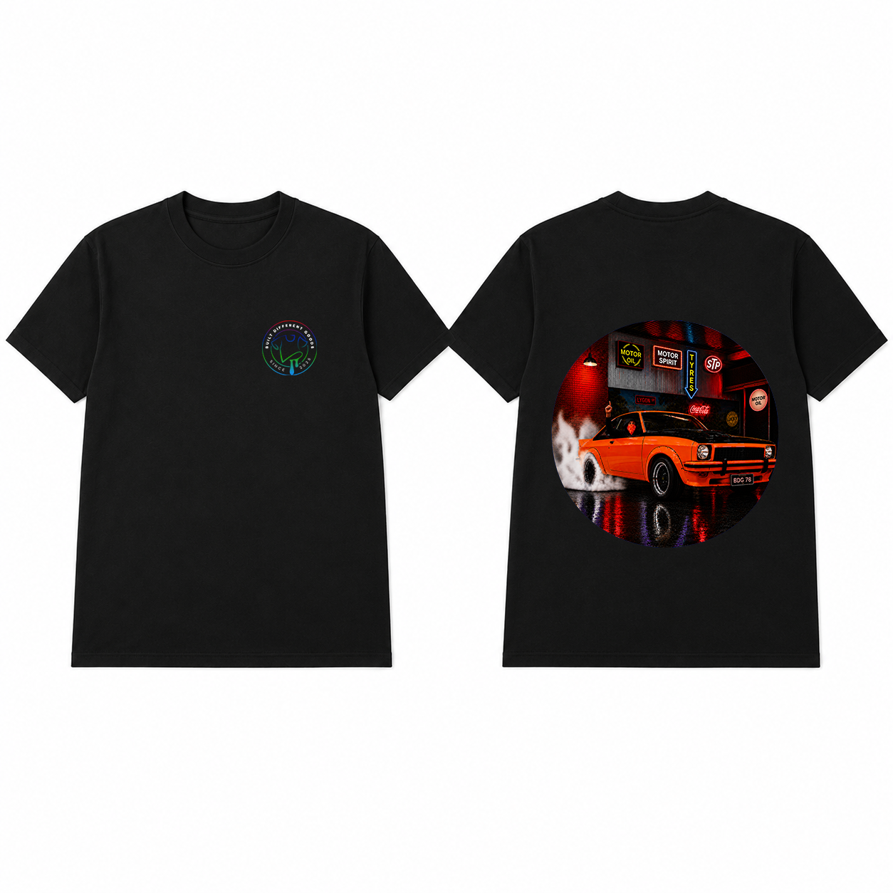 BDG Graphic T-Shirt - Neon Garage Burnout with Classic Coupe