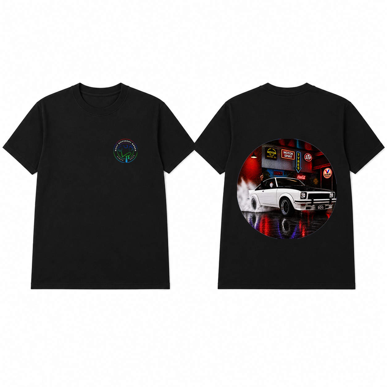 BDG Graphic T-Shirt - Neon Garage Burnout with Classic Coupe