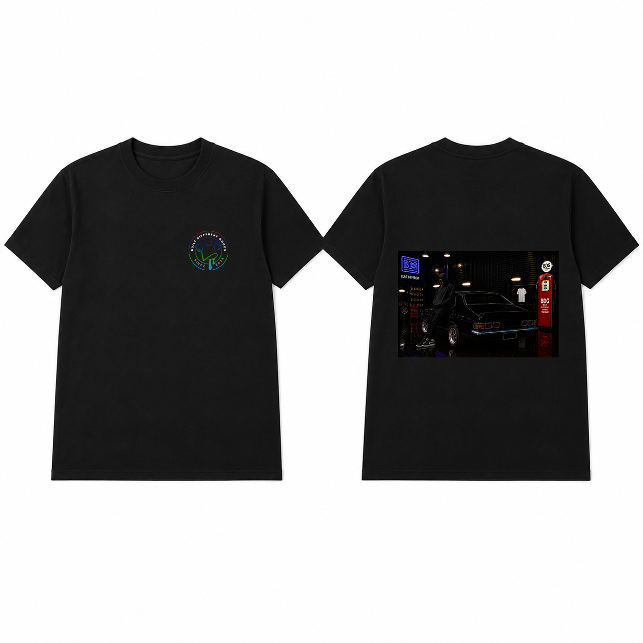 BDG Graphic T-Shirt - Neon Garage Showcase with Classic Coupe