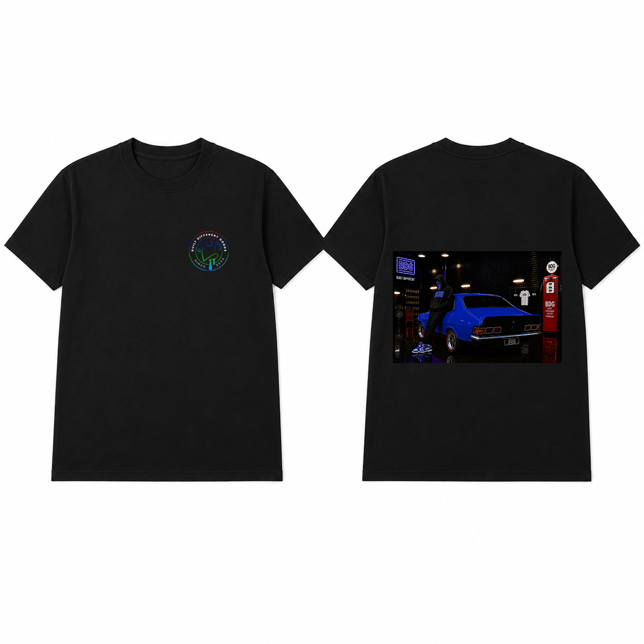 BDG Graphic T-Shirt - Neon Garage Showcase with Classic Coupe