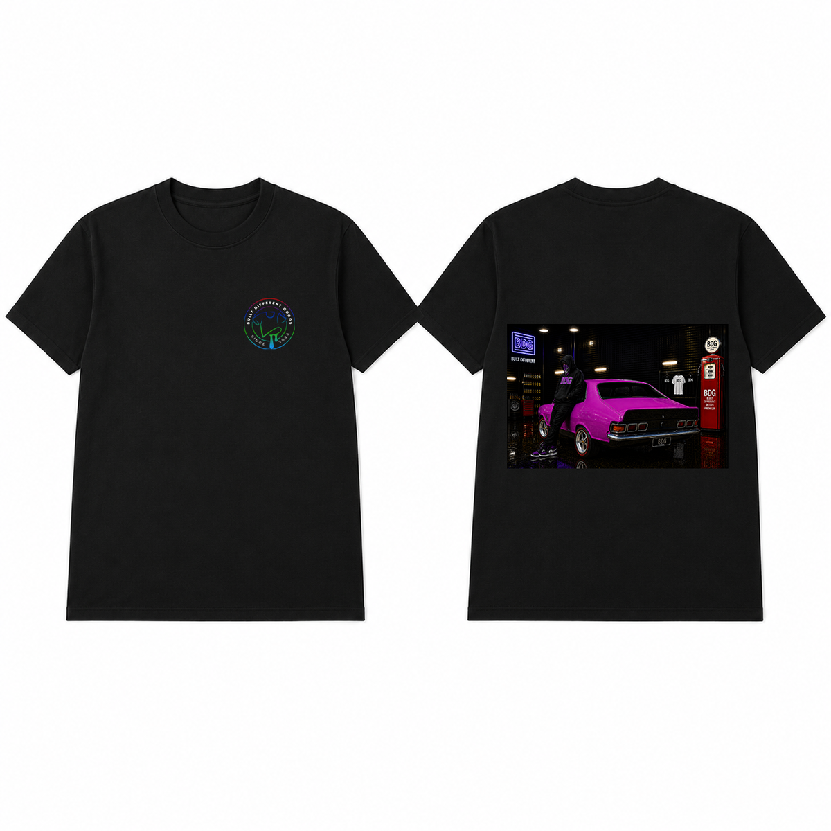 BDG Graphic T-Shirt - Neon Garage Showcase with Classic Coupe