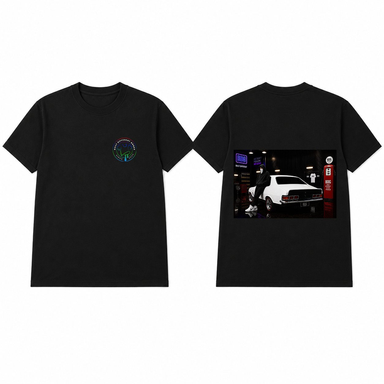 BDG Graphic T-Shirt - Neon Garage Showcase with Classic Coupe