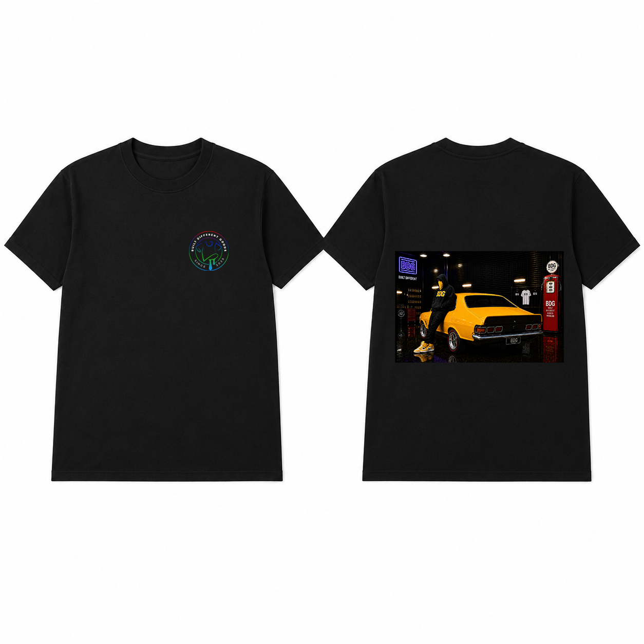 BDG Graphic T-Shirt - Neon Garage Showcase with Classic Coupe